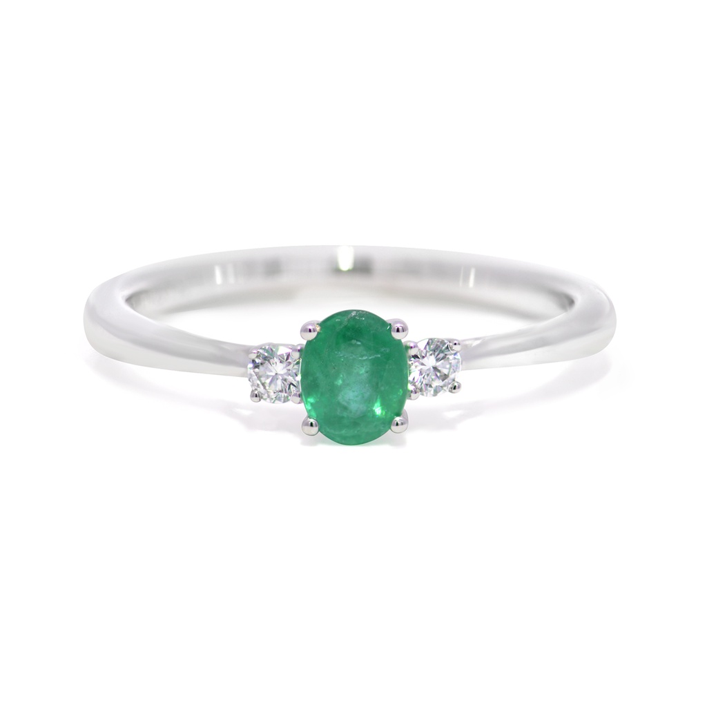 Anillo ESMERALDA Oval-0.39Ct Diamantes-0.08Ct GVS 2.0gr 18K  
