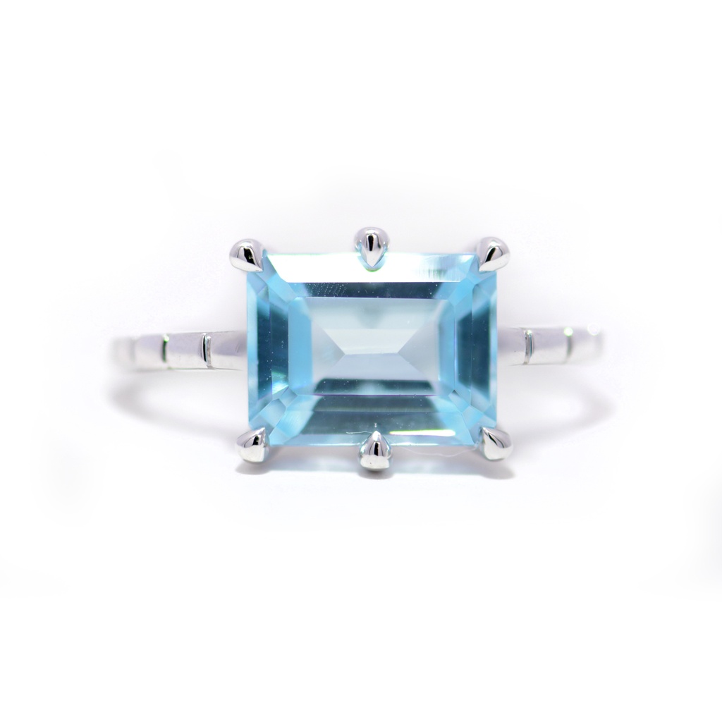 Anillo LA PAZ Solitario TOPACIO AZUL-SKY Octágono-2.93Ct 2.4gr 18K  