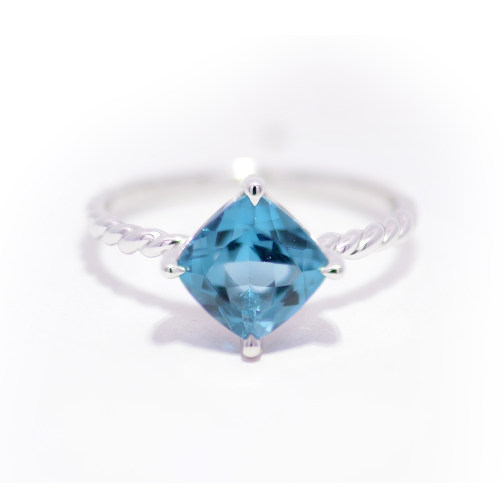 Anillo LA PAZ Solitario TOPACIO AZUL-LONDON Cushion-2.00Ct 2.0gr 18K  