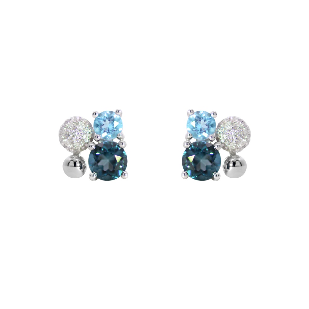 Aretes LA PAZ Topacio Azul-London/Swiss Diamante-0.07Ct GVS 2.1gr 18K   