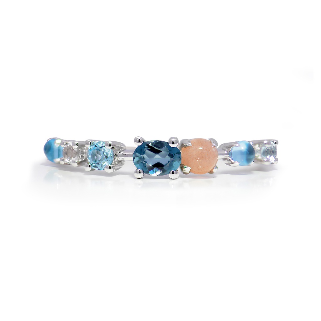 Anillo LA PAZ Topacio Azul-Swiss/Sky/London Oval Topacio Blanco Piedra/Luna 1.9gr 18K   