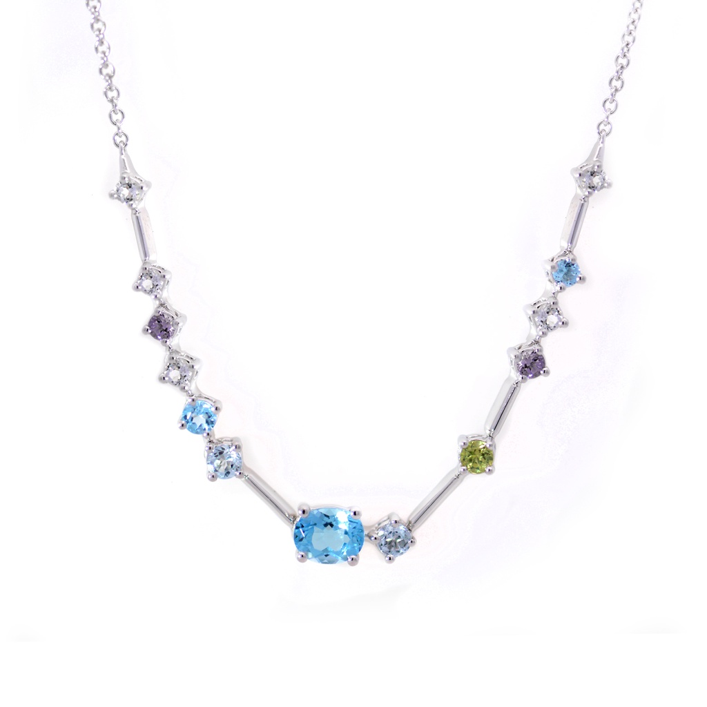 Gargantilla LA PAZ Topacio Azul-Sky/Swiss Oval Topacio Blanco Peridoto Amatista-Rosa/Verde 4.5gr 18K   