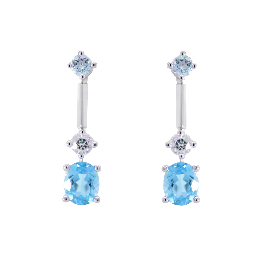 Aretes LA PAZ Topacio Azul-Sky/Swiss-Oval Topacio Blanco 2.6gr 18K  