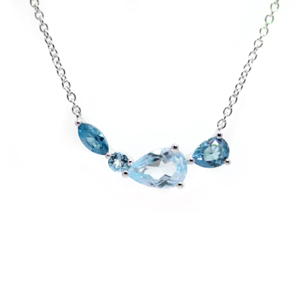 Gargantilla LA PAZ Topacio Azul-Sky/Swiss-Pera Topacio London-Marquise 2.2gr 18K  
