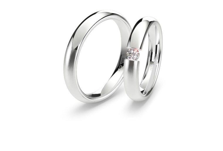 [CYC] Par de argollas de matrimonio "BASIC" - Oro 14k blanco 4.0mm (04041-04042) 