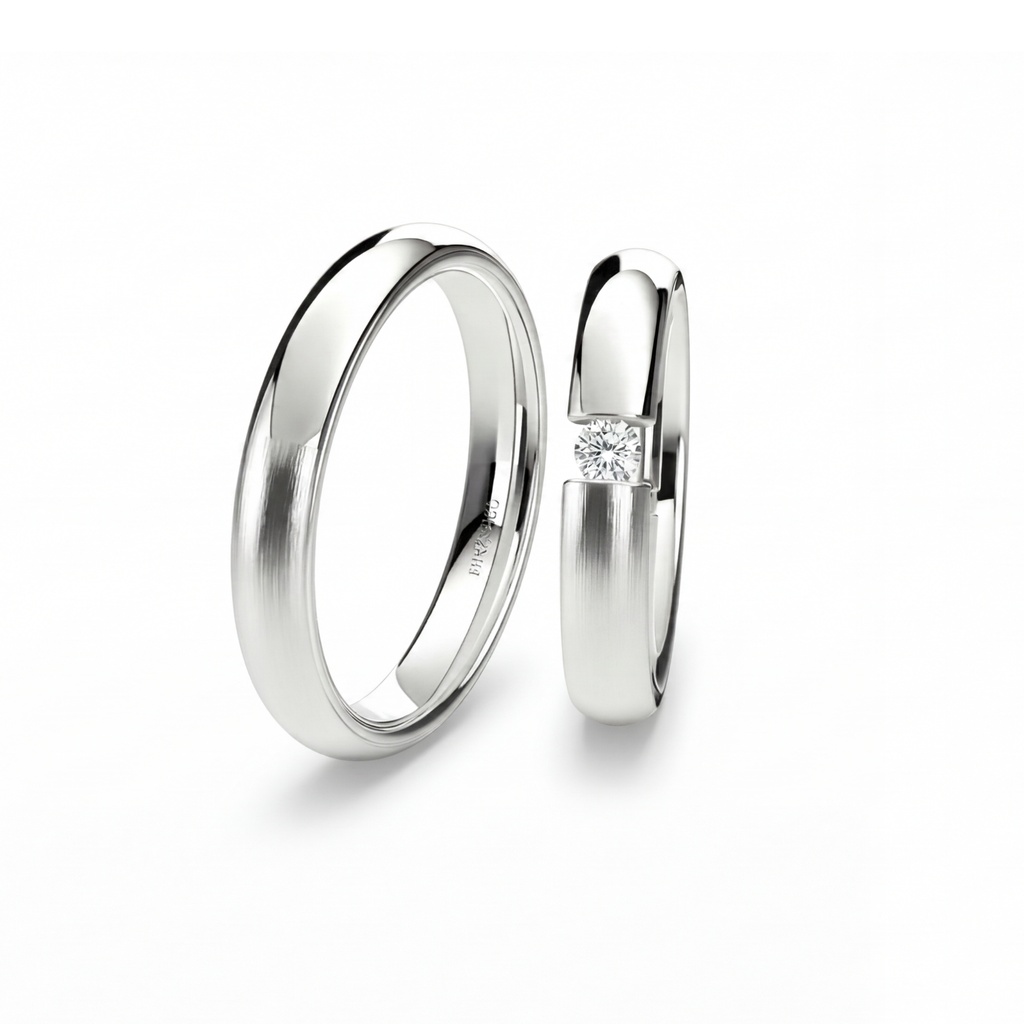 [CYC] Par de argollas de matrimonio "BASIC" - Oro 14k blanco 4.0mm (04041-04042) 