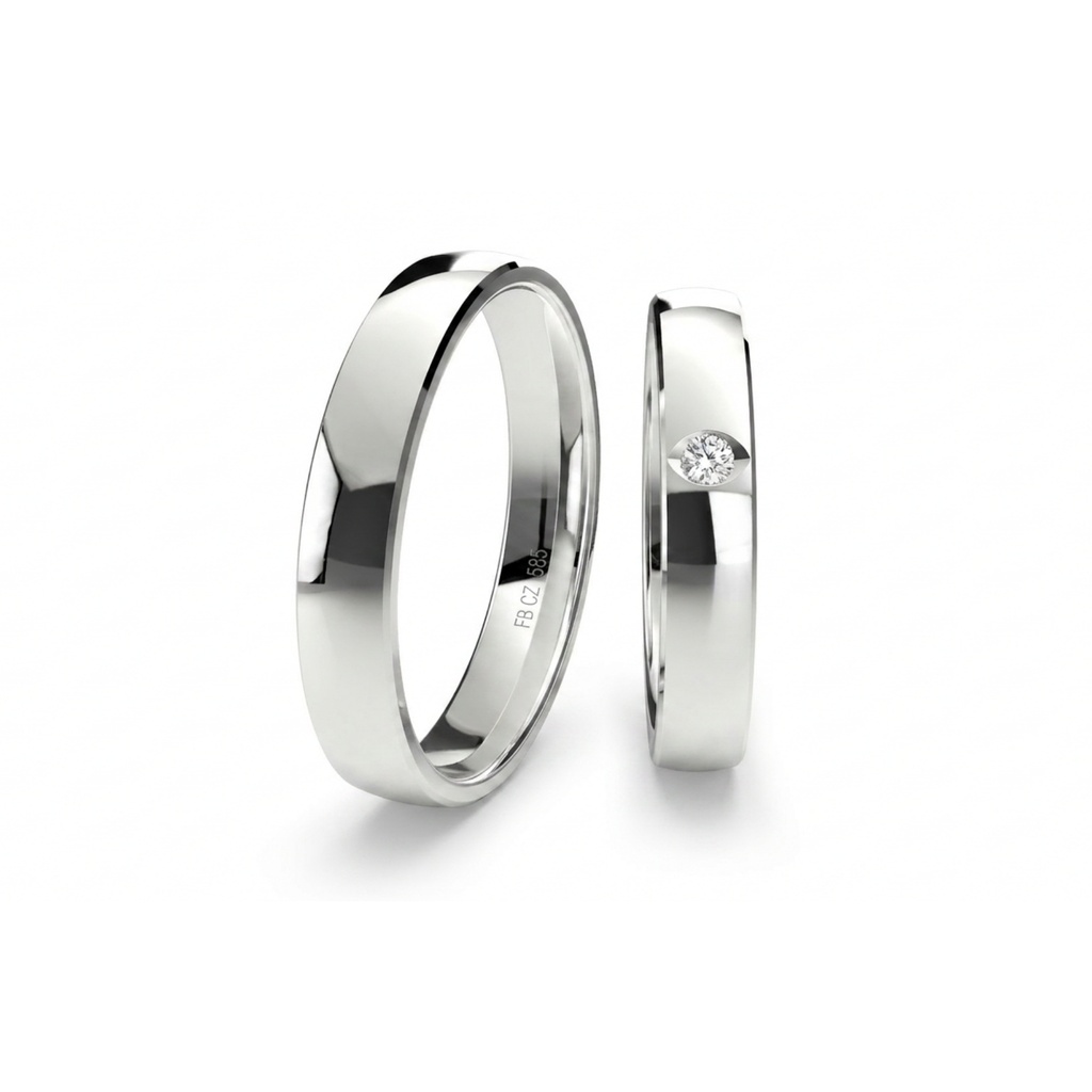 [CYC] Par de argollas de matrimonio "BASIC" - Oro 14k blanco 4.0mm (04031-04032) 