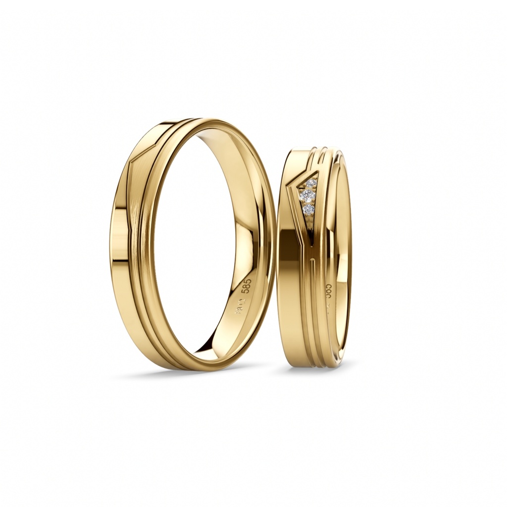[CYC] Par de argollas de matrimonio "BASIC LIGHT 2" - Oro 14k amarillo 4.5mm (04209-04210) 