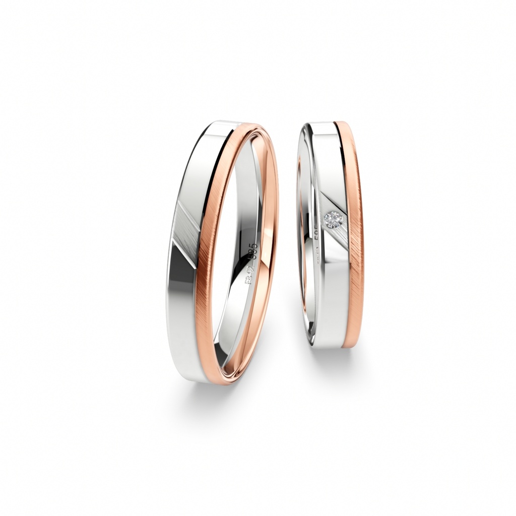[CYC] Par de argollas de matrimonio "BASIC LIGHT 2" - Oro 14k combinado 4.0mm (04235-04236) 