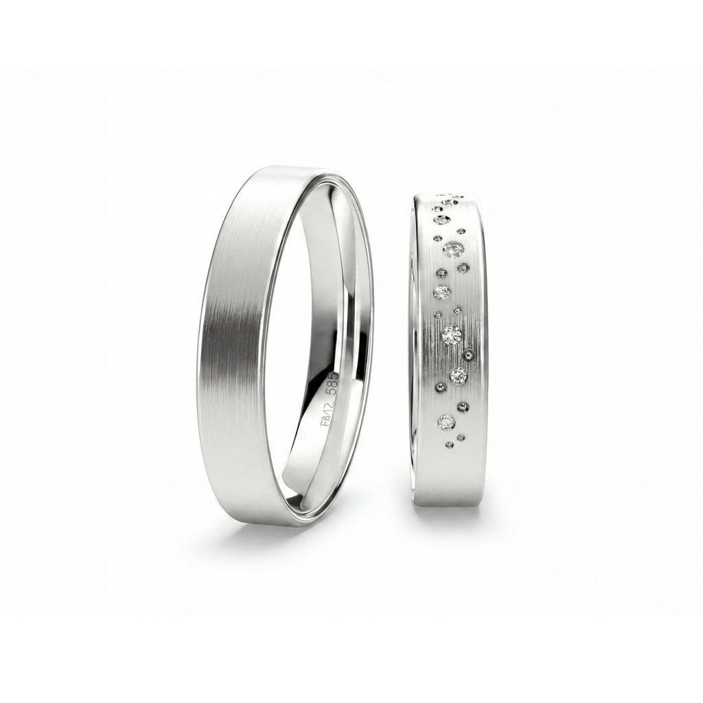 [CYC] Par de argollas de matrimonio "BASIC LIGHT 3" - Oro 14k blanco 4.5mm (05727-05728) 