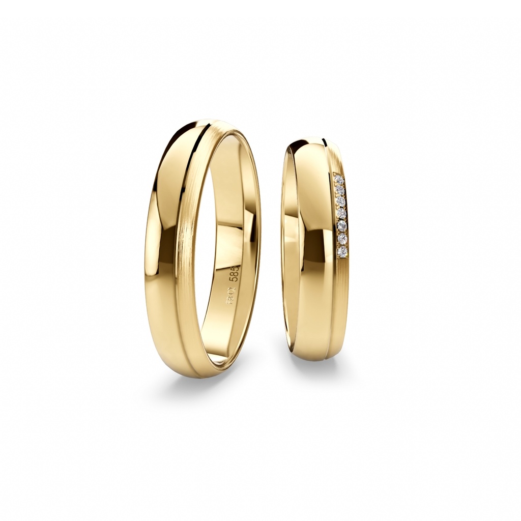 [CYC] Par de argollas de matrimonio "BASIC LIGHT 3" - Oro 14k amarillo 4.5mm (05708 -05707)