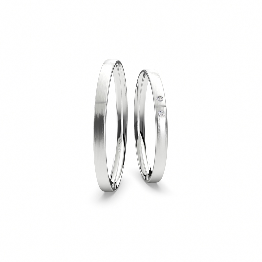 [CYC] Par de argollas de matrimonio "BASIC SLIM" - Oro 14k blanco 2.0mm (04330-04329)