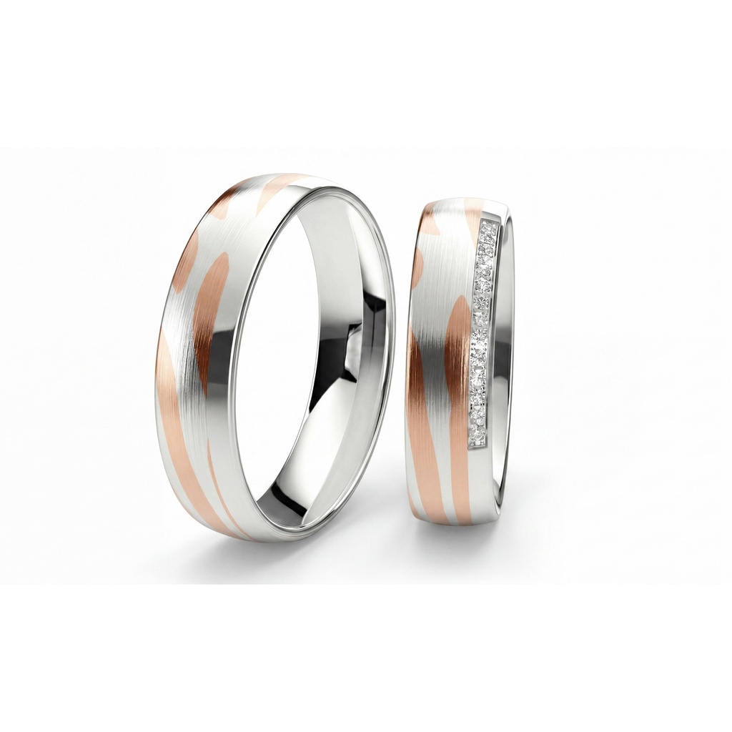 [CYC] Par de argollas de matrimonio "BLENDED WAVE" - Oro 14k combinado 5.50mm (06722-06721)