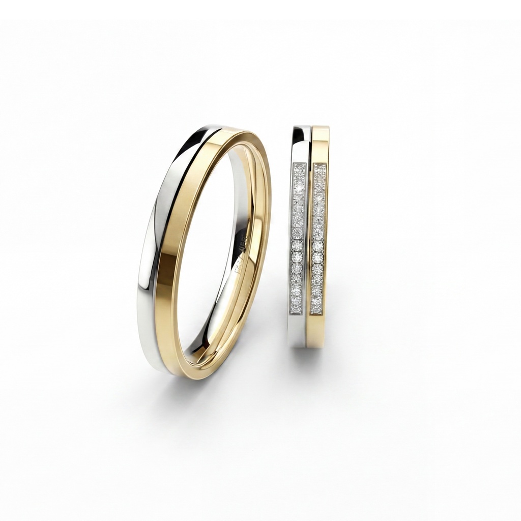 [CYC] Par de argollas de matrimonio "EMOTIONS" - Oro 14k combinado 3.6mm (00131-00132)