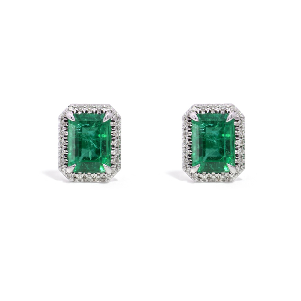 Aretes Halo ESMERALDA-3.44Ct Diamante-0.21Ct GVS 18K