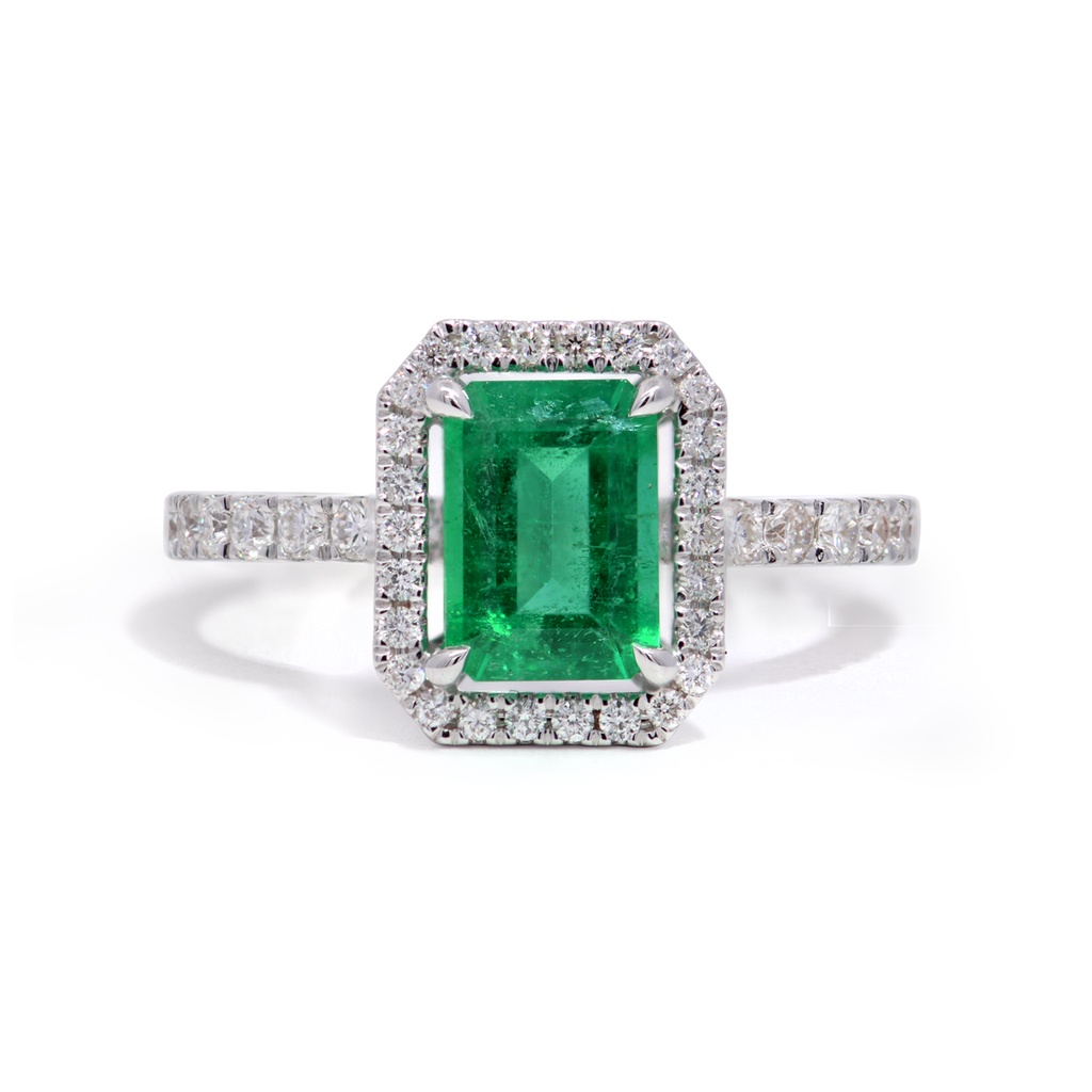 Anillo Halo ESMERALDA-1.45Ct Diamante-0.45Ct GVS 18K