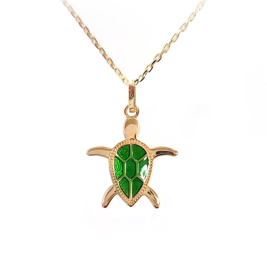 GARG C/DIJE TORTUGA ESMALTE-VERDE 18KY 2.88