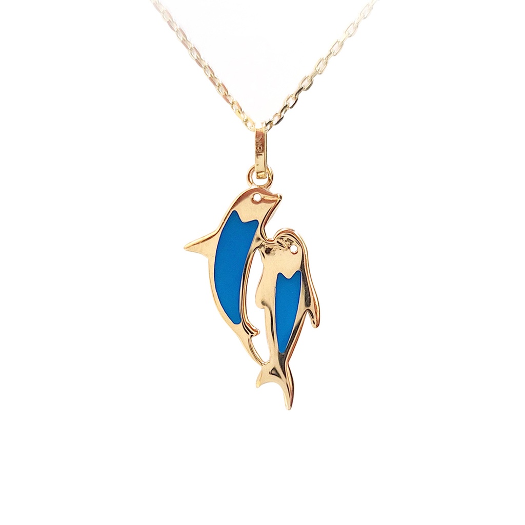 GARG C/DIJE DELFINES ESMALTE-AZUL 18KY 3