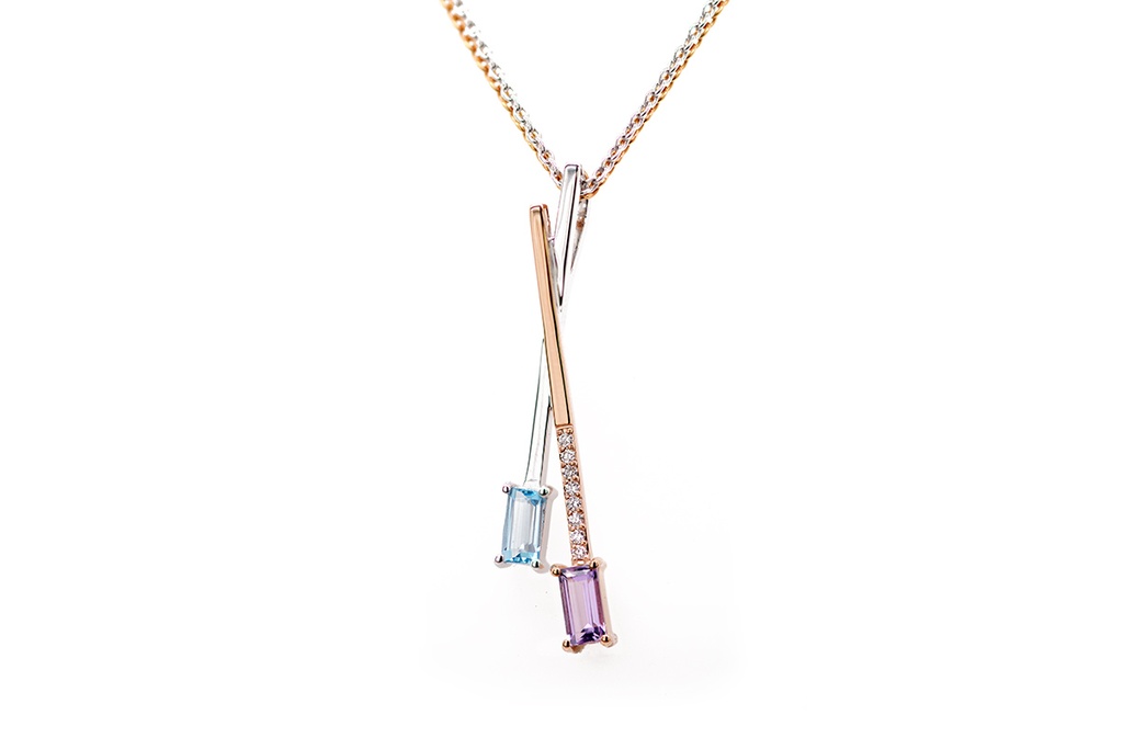 DIJE AMATISTA/TOP-AZUL B6P 2.9gr ORO ROSA/BLANCO 18K