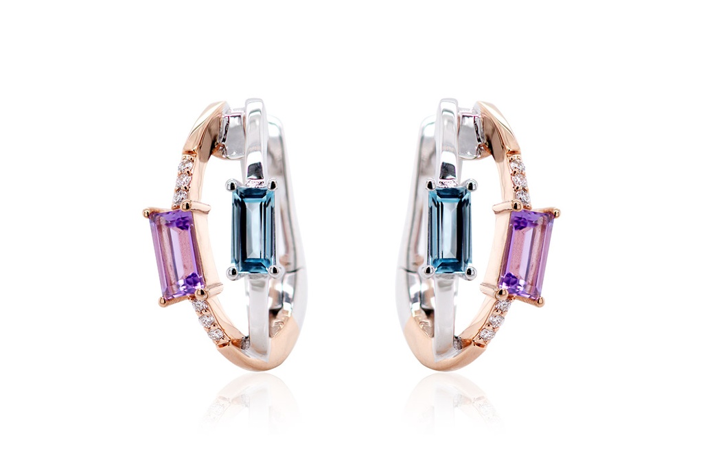 ARETES AMATISTA/TOP-AZUL B9P 8.4gr ORO ROSA/BLANCO 18K