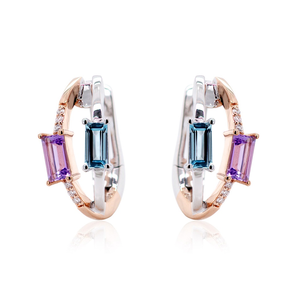 ARETES AMATISTA/TOP-AZUL B9P 8.4gr ORO ROSA/BLANCO 18K