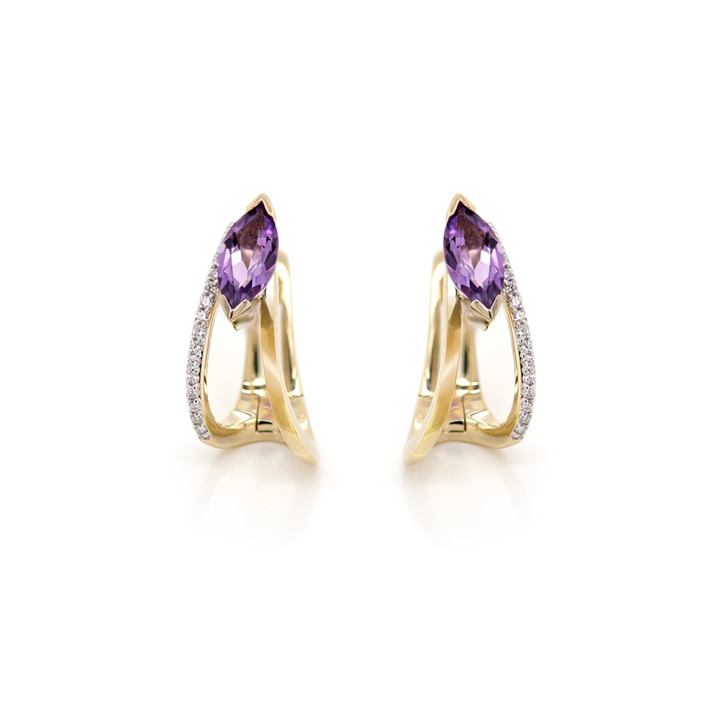 ARETES AMATISTA B15P 5.5gr ORO AMARILLO/BLANCO 18K