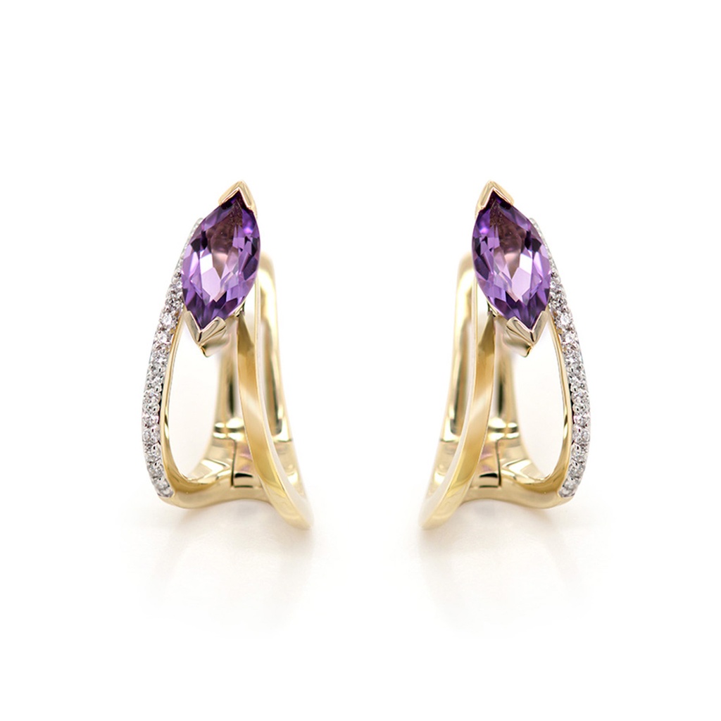 ARETES AMATISTA B15P 5.5gr ORO AMARILLO/BLANCO 18K