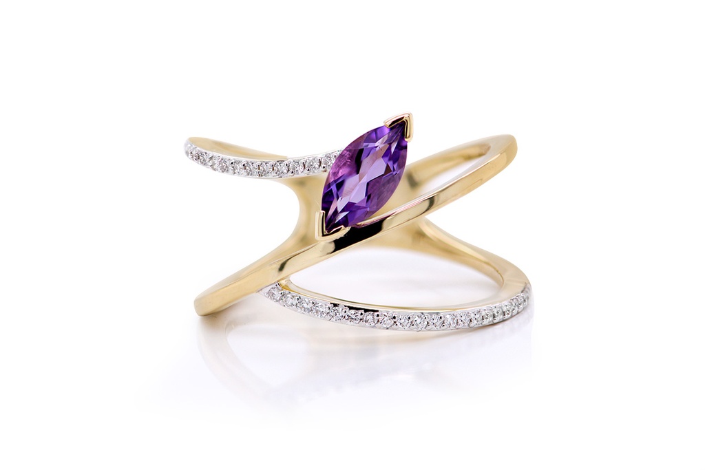 ANILLO AMATISTA B18P 5.7gr ORO AMARILLO/BLANCO 18K