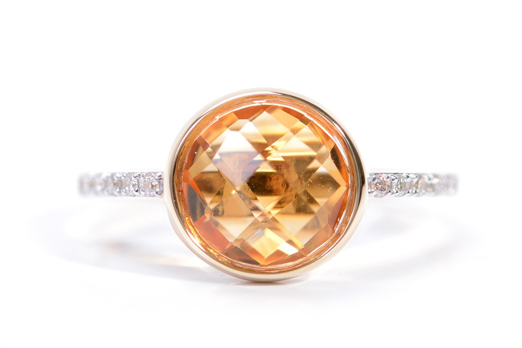 Anillo CITRINO/ROUND DIAMANTE-0.08Ct 2.8gr 18K
