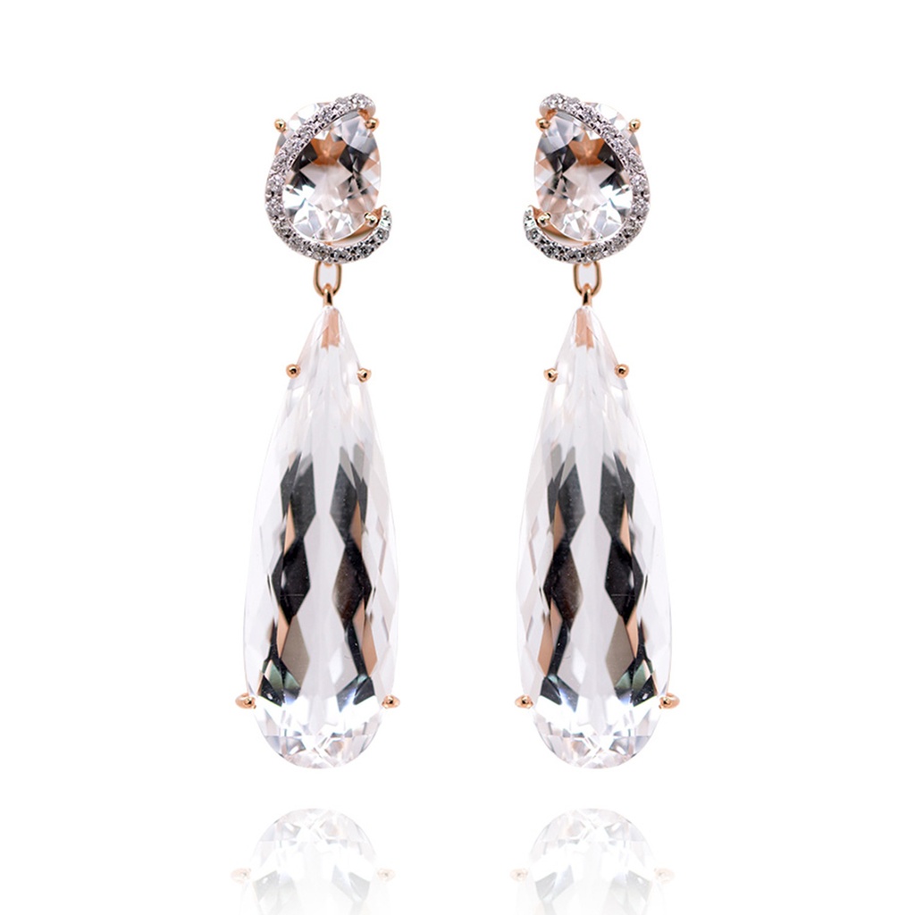 ARETES BRUMANI “LOOPING SHINE“ 4-CRISTAL DE ROCA-26.20ct 28-DIAMANTES-0.12ct 10.5gr. ORO ROSA/BLANCO 18K 