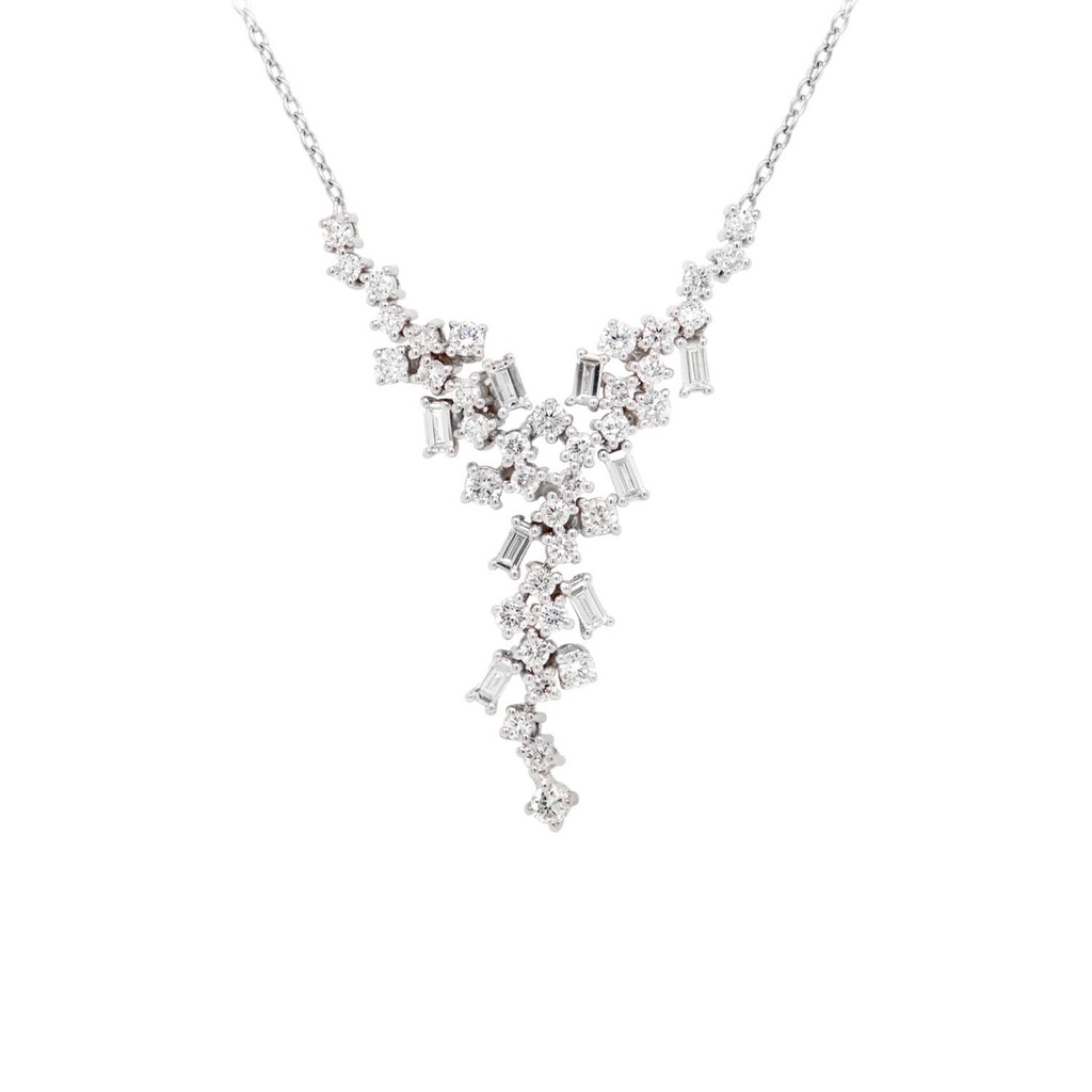 GARGANTILLA "WATERFALL" 46-DIAMANTES Talla-Brillante y Baguette 1.38ct GVS 7.17gr. 42cm. ORO BLANCO 18K