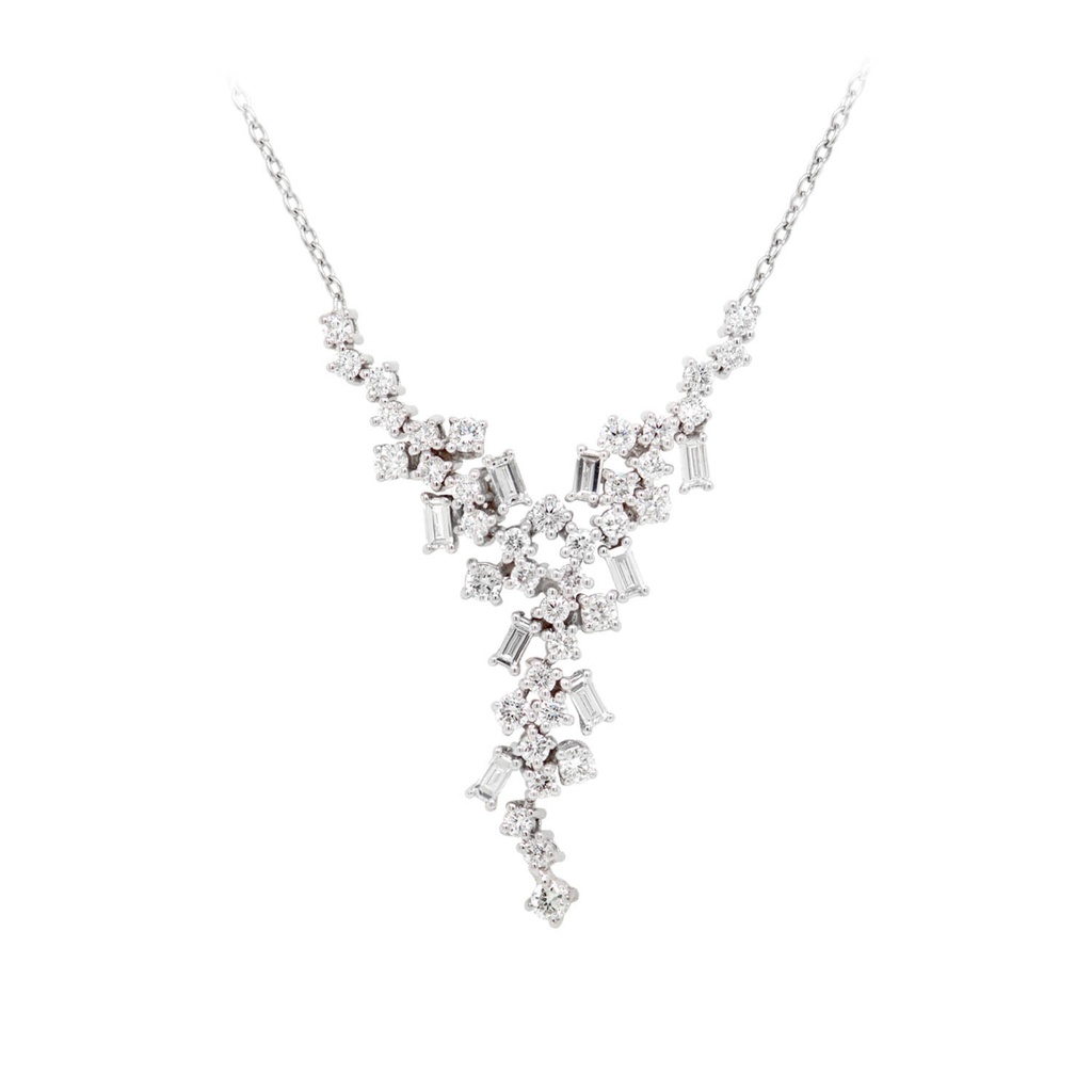 GARGANTILLA "WATERFALL" 46-DIAMANTES Talla-Brillante y Baguette 1.38ct GVS 7.17gr. 42cm. ORO BLANCO 18K