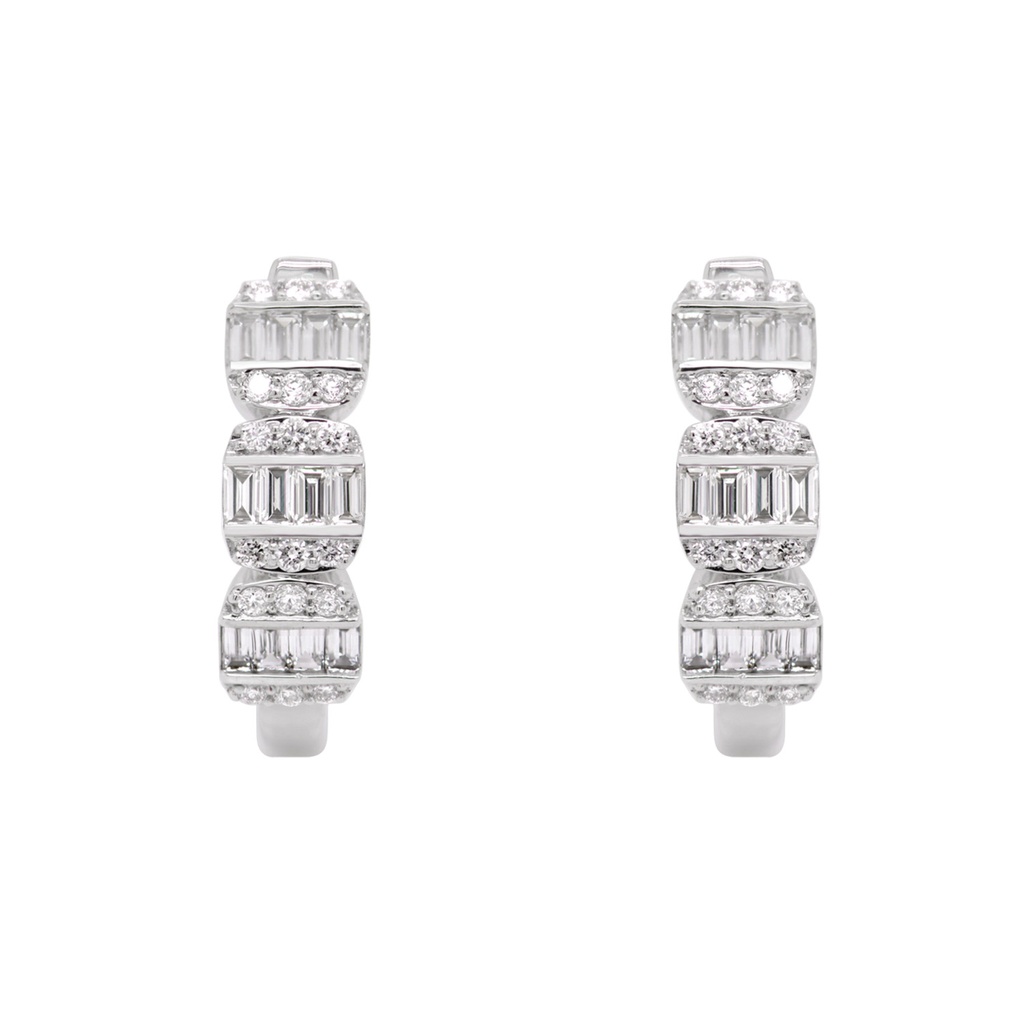 ARRACADAS ICE HOOP DIAMANTES Talla-Brillante/Baguette 0.45ct GVS 3.5gr. ORO BLANCO 18K