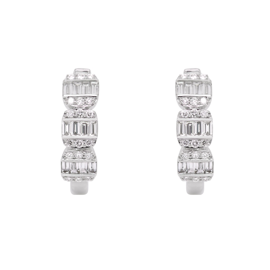 ARRACADAS ICE HOOP DIAMANTES Talla-Brillante/Baguette 0.45ct GVS 3.5gr. ORO BLANCO 18K