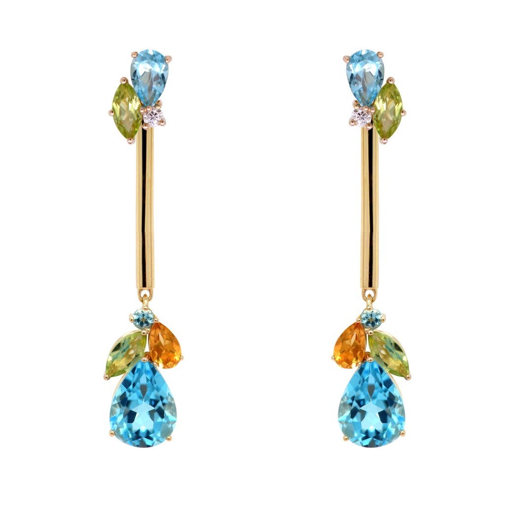 Aretes "RIVIERA MAYA" MULTIGEMAS B7P 6.59 Oro Amarillo 18K