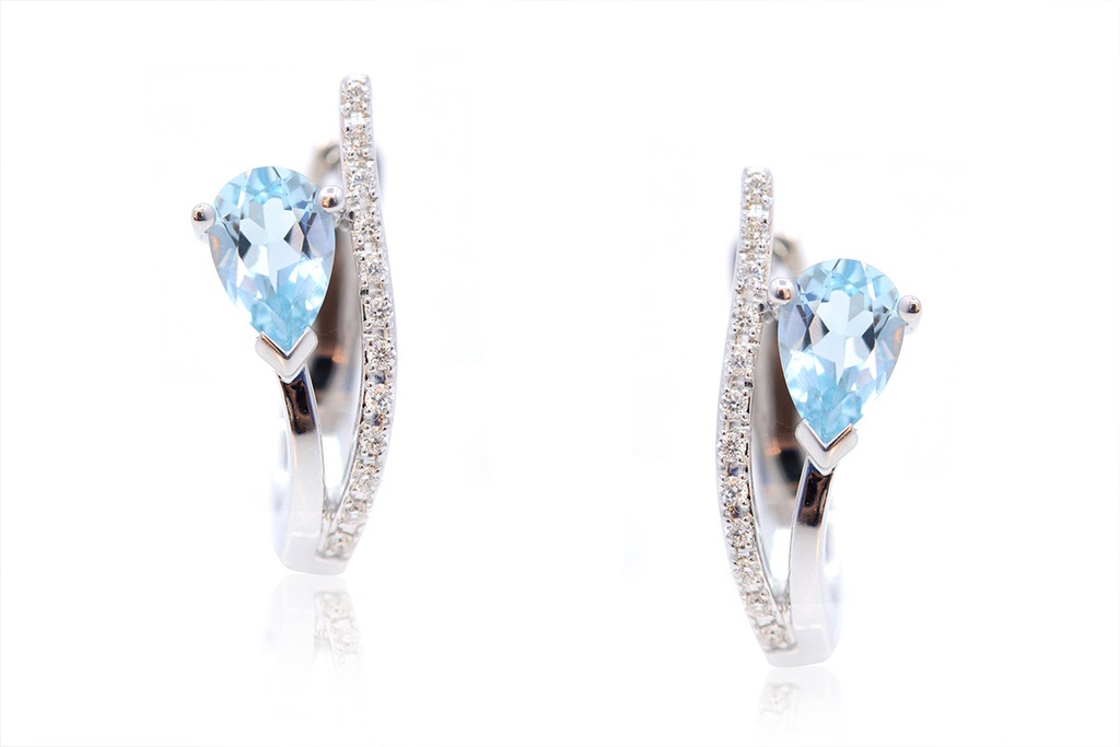 Aretes BLUE/TOPAZ DIAMANTE-0.12Ct HSI 4.6gr ORO BLANCO 18K