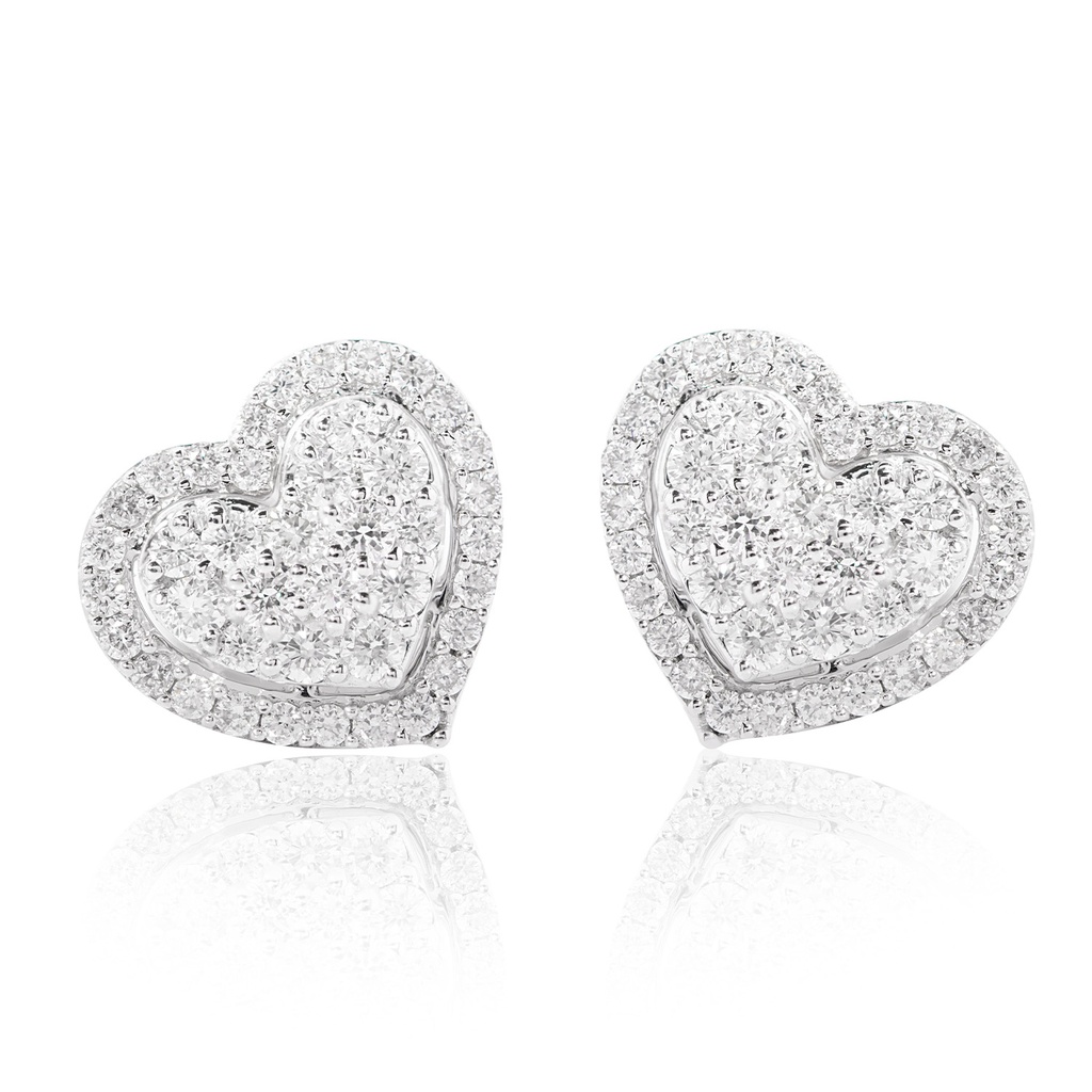 Aretes Halo "HEART" - DIAMANTE-0.40ct 2.0gr ORO BLANCO 18K