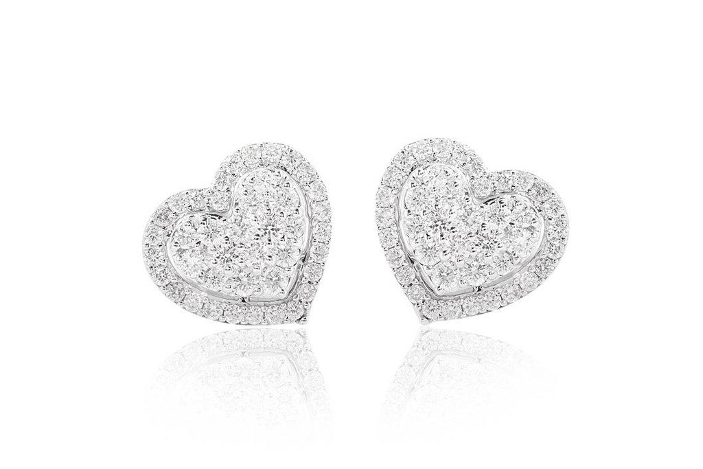 Aretes Halo "HEART" - DIAMANTE-0.40ct 2.0gr ORO BLANCO 18K