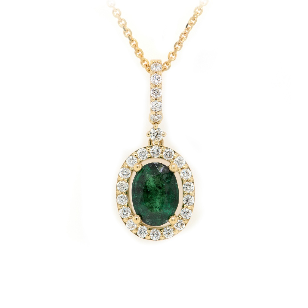 Gargantilla Frame "HALO OVAL" - ESMERALDA/Oval 0.89ct 24-DIAMANTES 0.34ct 3.4gr 42cm ORO AMARILLO18K