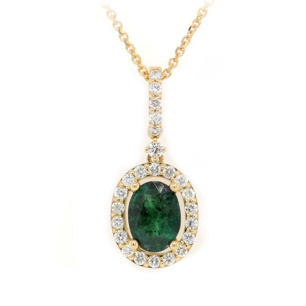 Gargantilla Frame "HALO OVAL" - ESMERALDA/Oval 0.89ct 24-DIAMANTES 0.34ct 3.4gr 42cm ORO AMARILLO18K
