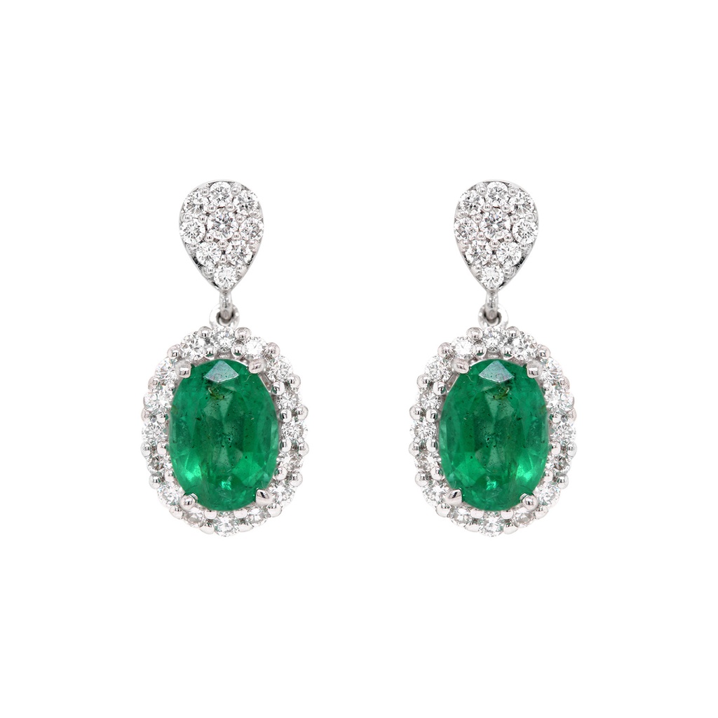 Aretes HALO 2-ESMERALDAS-1.26Ct DIAMANTE-0.50Ct GVS 3.7gr 18KW