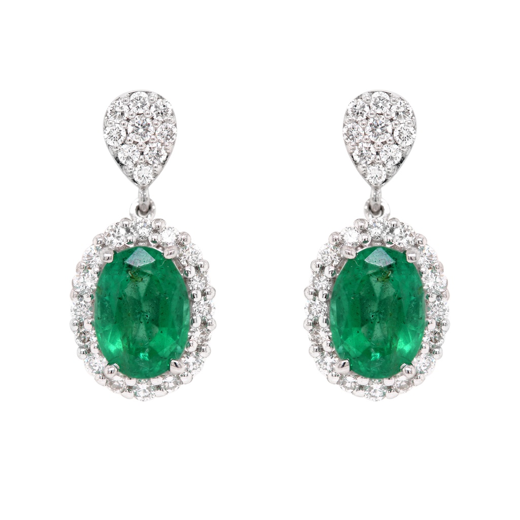Aretes HALO 2-ESMERALDAS-1.26Ct DIAMANTE-0.50Ct GVS 3.7gr 18KW