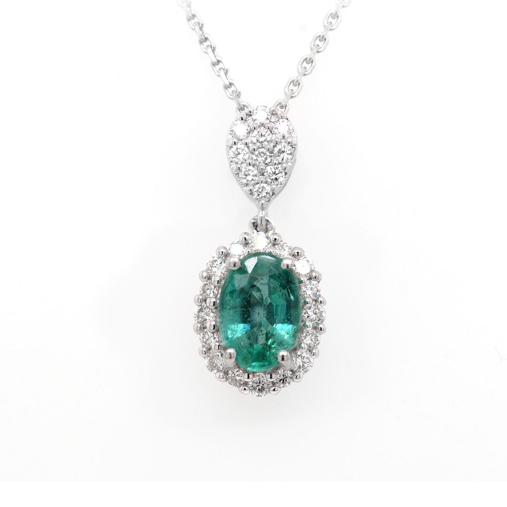 Gargantilla c/Dije HALO ESMERALDA-0.68Ct DIAMANTE-0.28Ct GVS +CAD/42cm 3.6gr 18KW