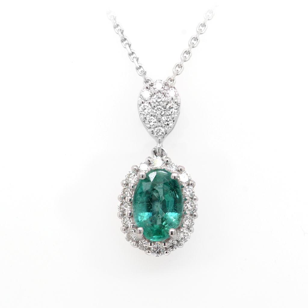 Gargantilla c/Dije HALO ESMERALDA-0.68Ct DIAMANTE-0.28Ct GVS +CAD/42cm 3.6gr 18KW