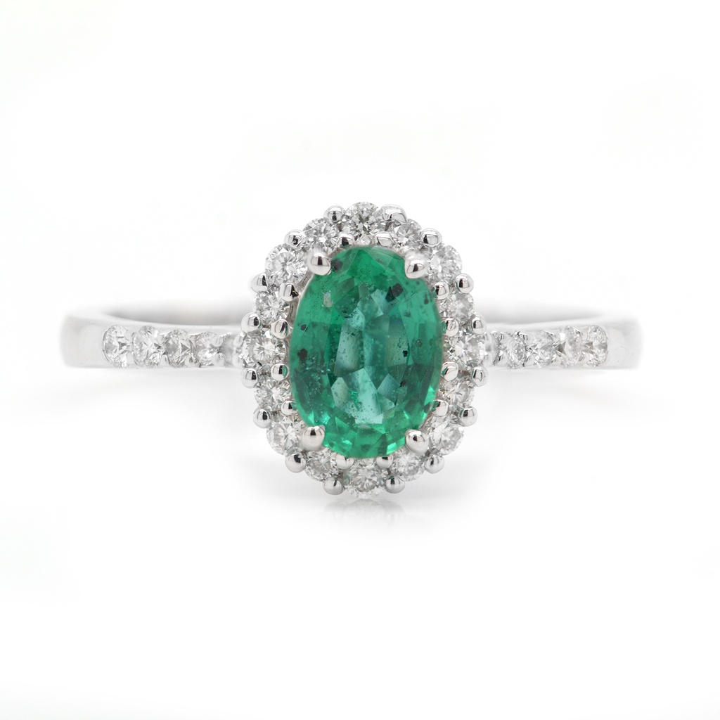 Anillo HALO ESMERALDA-0.69Ct DIAMANTE-0.26Ct GVS 3.6gr 18KW
