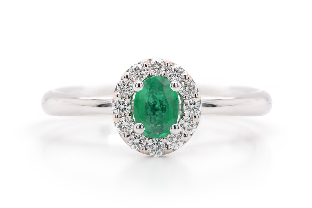 ANILLO HALO B14P FSI ESMERALDA-OV28P 3.2gr. ORO BLANCO 18K