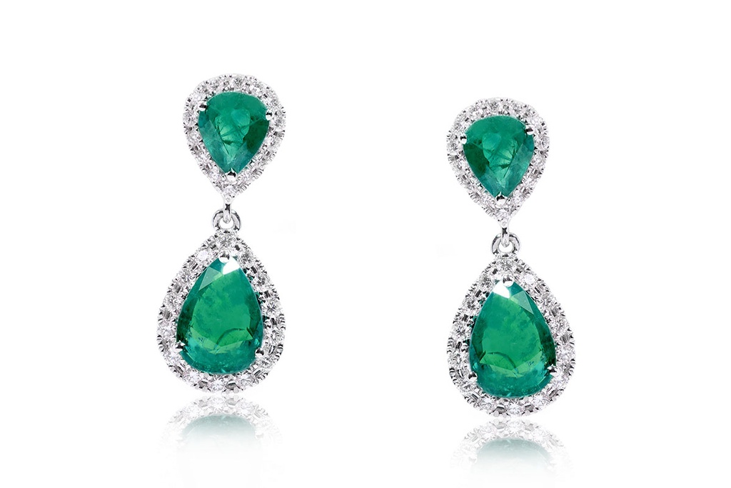 Aretes CELLINI 4-ESMERALDAS-1.57Ct Diamantes-0.28Ct VSG 18KW