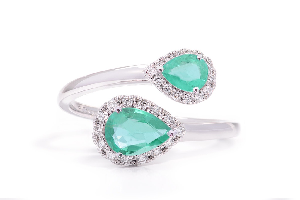 Anillo CELLINI 2-ESMERALDAS-0.80Ct Diamantes-0.14Ct VSG 18KW