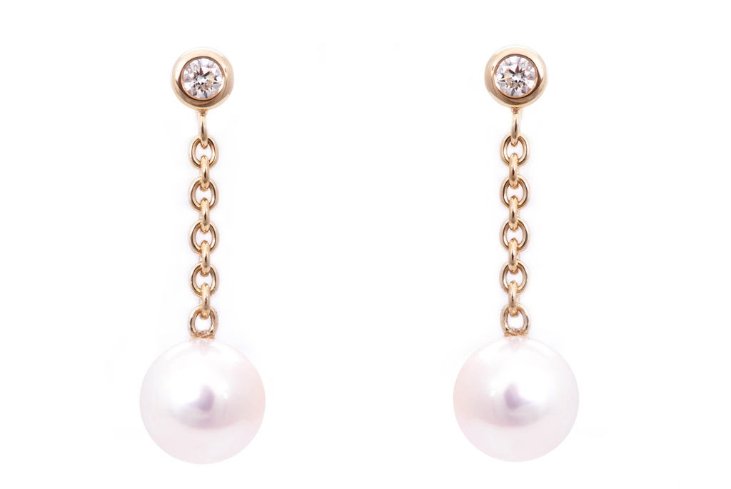 Aretes DANGLE PRL-6.5mm DIAMANTE-0.06Ct 1.5gr 18K