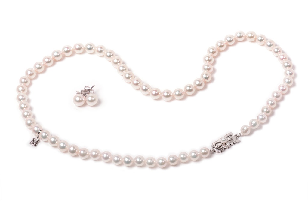 Juego MIKIMOTO Collar+Aretes "CLASSIC" Akoya A1 6-7mm 45cm 18K